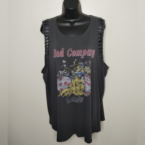 torrid Tops - BAD Company Rock & Roll Band T-shirt Tee Slash Tank Top Faded Sleeveless Torrid